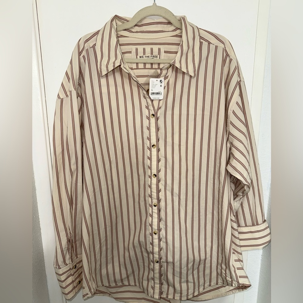 Free People We The Free Striped Varsity Vibes Shirt - Picture 4 of 5